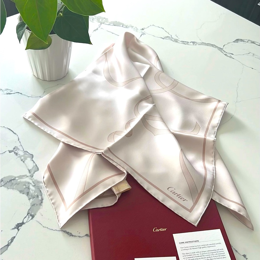 SOLD! Authentic Cartier Silk Scarf Blush Ribbon Design with Box VIP Gift Item